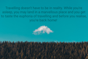 Travelling doesn't have to be in reality. While you're asleep, you may land in a marvellous place and you get to taste the euphoria of travelling and before you realise, you're back home! 