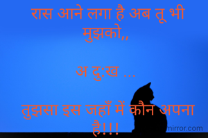 



रास आने लगा है अब तू भी मुझको,, 

अ दु:ख ... 

तुझसा इस जहाँ में कौन अपना है!!! 