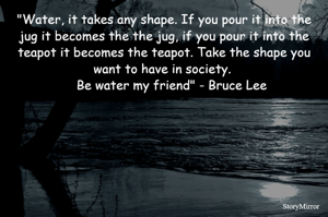"Water, it takes any shape. If you pour it into the jug it becomes the the jug, if you pour it into the teapot it becomes the teapot. Take the shape you want to have in society. 
    Be water my friend" - Bruce Lee
