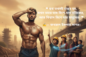 ❝ স্বপ্ন তখনই বাস্তব হয়,
‎যখন তাতে ঘাম মিশে যায় শ্রমিকের, 
‎আর বিশ্বাস মিশে যায় মানুষের। ❞
‎
✍️— ফখরুল ইসলাম সাগর।