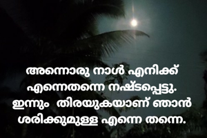 അന്നൊരു നാൾ എനിക്ക് എന്നെതന്നെ നഷ്ടപ്പെട്ടു. ഇന്നും  തിരയുകയാണ് ഞാൻ ശരിക്കുമുള്ള എന്നെ തന്നെ.