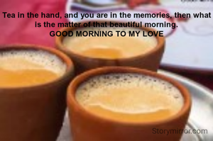 Tea in the hand, and you are in the memories, then what is the matter of that beautiful morning.
GOOD MORNING TO MY LOVE