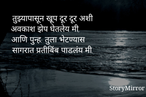तुझ्यापासून खूप दूर दूर अशी 
अवकाश झेप घेतलेय मी,
आणि पुन्ह: तुला भेटण्यास 
सागरात प्रतीबिंब पाडलंय मी.