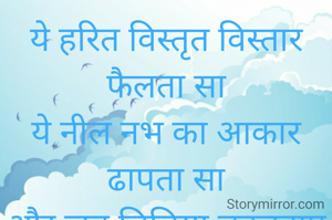 ये हरित विस्तृत विस्तार फैलता सा
ये नील नभ का आकार ढापता सा
और जब चिड़िया चहचहाए
मुझे लगे प्रक्रिति का हर अंग बोलता सा ।
