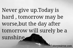 Never give up.Today is hard , tomorrow may be worse,but the day after tomorrow will surely be a sunshine
