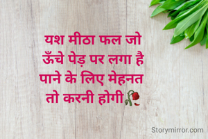  यश मीठा फल जो 
ऊँचे पेड़ पर लगा है
पाने के लिए मेहनत 
तो करनी होगी🥀