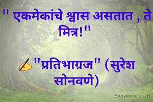 " एकमेकांचे श्वास असतात , ते मित्र!" 

✍"प्रतिभाग्रज" (सुरेश सोनवणे)

