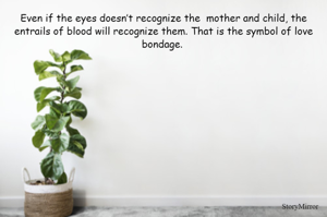 Even if the eyes doesn’t recognize the  mother and child, the entrails of blood will recognize them. That is the symbol of love bondage. 




