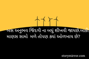 બસ અનુભવ જિંદગી ના બધું શીખવી જાયછે.બાકી માણસ સામો  મળે તોપણ ક્યાં ઓળખાય છે? 