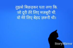 तुझसे बिछड़कर पता लगा कि,
जो दूरी तेरे लिए मजबूरी थी,
वो मेरे लिए बेहद ज़रूरी थी।