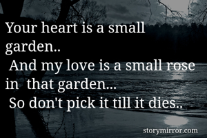 Your heart is a small garden..
 And my love is a small rose in  that garden...
 So don't pick it till it dies..