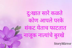 दुःखात सारे कळते 
 कोण आपले परके
संकट येताच फाटतात
नाजूक नात्यांचे बुरखे 