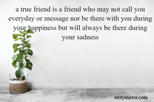 a true friend is a friend who may not call you everyday or message nor be there with you during your happiness but will always be there during your sadness