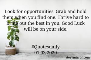 Look for opportunities. Grab and hold them when you find one. Thrive hard to bring out the best in you. Good Luck will be on your side.


#Quotesdaily
01.03.2020