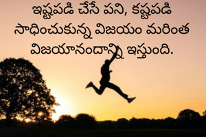 ఇష్టపడి చేసే పని, కష్టపడి సాధించుకున్న విజయం మరింత విజయానందాన్ని ఇస్తుంది.