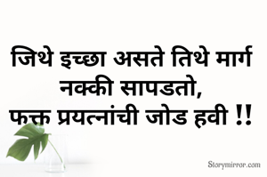 जिथे इच्छा असते तिथे मार्ग नक्की सापडतो,
फक्त प्रयत्नांची जोड हवी !!