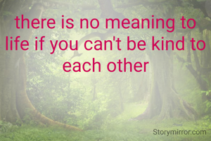 there is no meaning to life if you can't be kind to each other