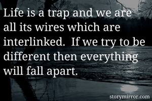 Life is a trap and we are all its wires which are interlinked.  If we try to be different then everything will fall apart. 