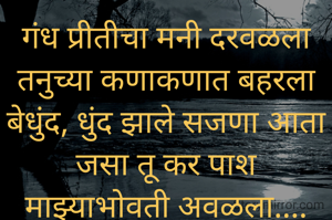 गंध प्रीतीचा मनी दरवळला
तनुच्या कणाकणात बहरला
बेधुंद, धुंद झाले सजणा आता
जसा तू कर पाश माझ्याभोवती अवळला....

*वसुधा नाईक, पुणे*