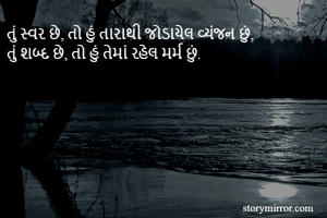 તું સ્વર છે, તો હું તારાથી જોડાયેલ વ્યંજન છું,
તું શબ્દ છે, તો હું તેમાં રહેલ મર્મ છું.