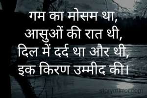 गम का मोसम था,
आसुओं की रात थी,
दिल में दर्द था और थी,
इक किरण उम्मीद की।