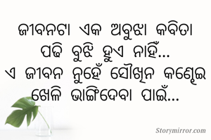 ଜୀବନଟା ଏକ ଅବୁଝା କବିତା
ପଢି ବୁଝି ହୁଏ ନାହିଁ...
ଏ ଜୀବନ ନୁହେଁ ସୌଖିନ କଣ୍ଢେଇ
ଖେଳି ଭାଙ୍ଗିଦେବା ପାଇଁ...
