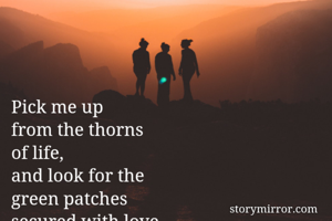 Pick me up
from the thorns
of life,
and look for the
green patches
secured with love.
