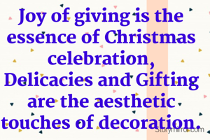 Joy of giving is the essence of Christmas celebration,
Delicacies and Gifting are the aesthetic touches of decoration.