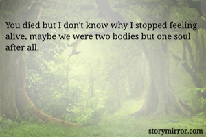 You died but I don't know why I stopped feeling alive, maybe we were two bodies but one soul after all. 