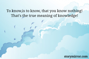 To know,is to know, that you know nothing! That's the true meaning of knowledge!