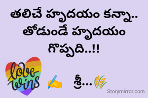 తలిచే హృదయం కన్నా..
తోడుండే హృదయం గొప్పది..!!

  ✍️   శ్రీ...🌾