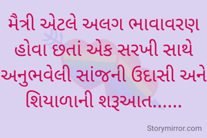 મૈત્રી એટલે અલગ ભાવાવરણ હોવા છતાં એક સરખી સાથે અનુભવેલી સાંજની ઉદાસી અને શિયાળાની શરૂઆત......