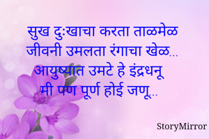 सुख दुःखाचा करता ताळमेळ
जीवनी उमलता रंगाचा खेळ...
आयुष्यात उमटे हे इंद्रधनू
मी पण पूर्ण होई जणू...