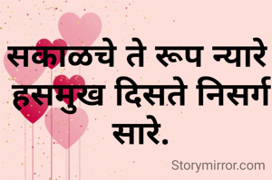 सकाळचे ते रूप न्यारे 
हसमुख दिसते निसर्ग सारे.