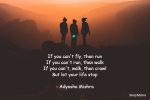If you can't fly, then run
If you can't run, then walk
If you can't, walk, then crawl
But let your life stop

- Adyasha Mishra