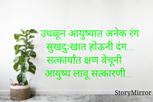 उधळून आयुष्यात अनेक रंग
सुखदुःखात होऊनी दंग....
सत्कार्यात क्षण वेचूनी
आयुष्य लावू सत्कारणी...