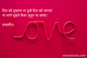 दिल को दुखाया या दुखे दिल को जगाया 
ना जाने मुझपे कैसा जुनून था छाया। 

यासमीन। 