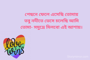 পেছনে ফেলে এসেছি তোমায়
তবু নদীতে ভেসে চলেছি আমি
তোমা- সমুদ্রে মিলবো এই আশায়।
