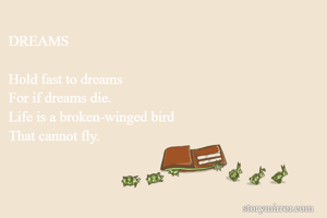 DREAMS

Hold fast to dreams
For if dreams die.
Life is a broken-winged bird
That cannot fly.