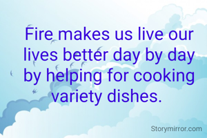 Fire makes us live our lives better day by day by helping for cooking variety dishes. 