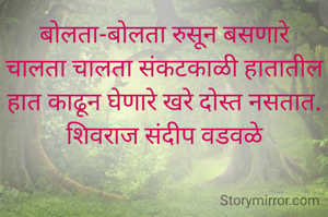 बोलता-बोलता रुसून बसणारे
चालता चालता संकटकाळी हातातील हात काढून घेणारे खरे दोस्त नसतात.
शिवराज संदीप वडवळे