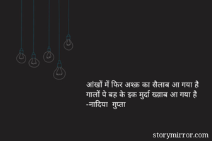 आंखों में फिर अश्क़ का सैलाब आ गया है 
गालों पे बह के इक मुर्दा ख्व़ाब आ गया है 
-नादिया  गुप्ता