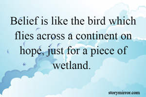 Belief is like the bird which flies across a continent on hope, just for a piece of wetland. 