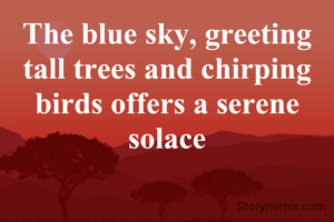 The blue sky, greeting tall trees and chirping birds offers a serene solace