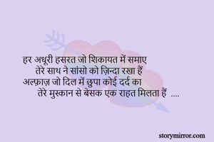 हर अधूरी हसरत जो शिकायत में समाए 
      तेरे साथ ने सांसो को ज़िन्दा रखा हैं 
अल्फ़ाज़ जो दिल में छुपा कोई दर्द का 
       तेरे मुस्कान से बेसक एक राहत मिलता हैं  ....  