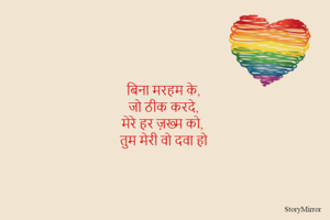 बिना मरहम के,
जो ठीक करदे,
मेरे हर ज़ख्म को,
तुम मेरी वो दवा हो
