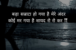 बड़ा सन्नाटा हो गया है मेरे अंदर
कोई मर गया है शायद रो रो कर !! 

-❤की_Kahi