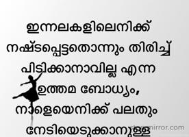 ഇന്നലകളിലെനിക്ക് നഷ്ടപ്പെട്ടതൊന്നും തിരിച്ച് പിടിക്കാനാവില്ല എന്ന ഉത്തമ ബോധ്യം, 
നാളെയെനിക്ക് പലതും നേടിയെടുക്കാനുള്ള വലിയെരു പ്രചോദനമായിരുന്നു സമ്മാനിച്ചകന്നത്.   