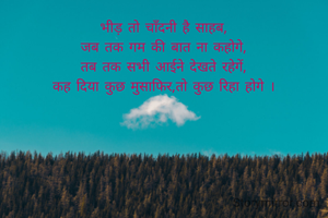 भीड़ तो चाँदनी है साहब,
जब तक गम की बात ना कहोगे,
तब तक सभी आईने देखते रहेगें,
कह दिया कुछ मुसाफिर,तो कुछ रिहा होगे ।
