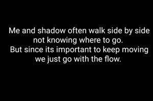 Me and shadow often walk side by side not knowing where to go. 
But since its important to keep moving we just go with the flow. 